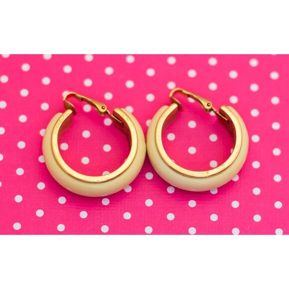 Vintage Beige Halo Hoop Earrings by Avon - P18 - Picture 2 of 3